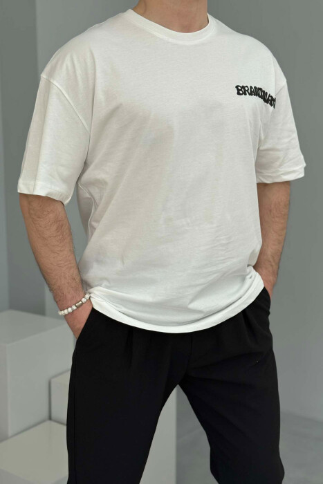 T-SHIRT ME SHKRIME DHE DIZAJN PËR MESHKUJ NË NGJYRËN E BARDHË - KLAUDIO FASHION