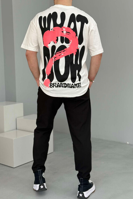 T-SHIRT ME SHKRIME DHE DIZAJN PËR MESHKUJ NË NGJYRËN E BARDHË - 3