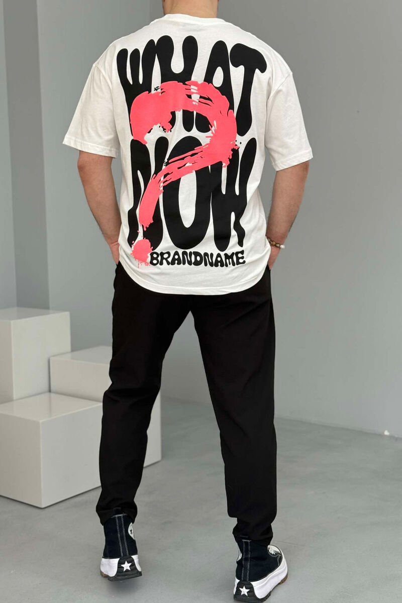 T-SHIRT ME SHKRIME DHE DIZAJN PËR MESHKUJ NË NGJYRËN E BARDHË - 3