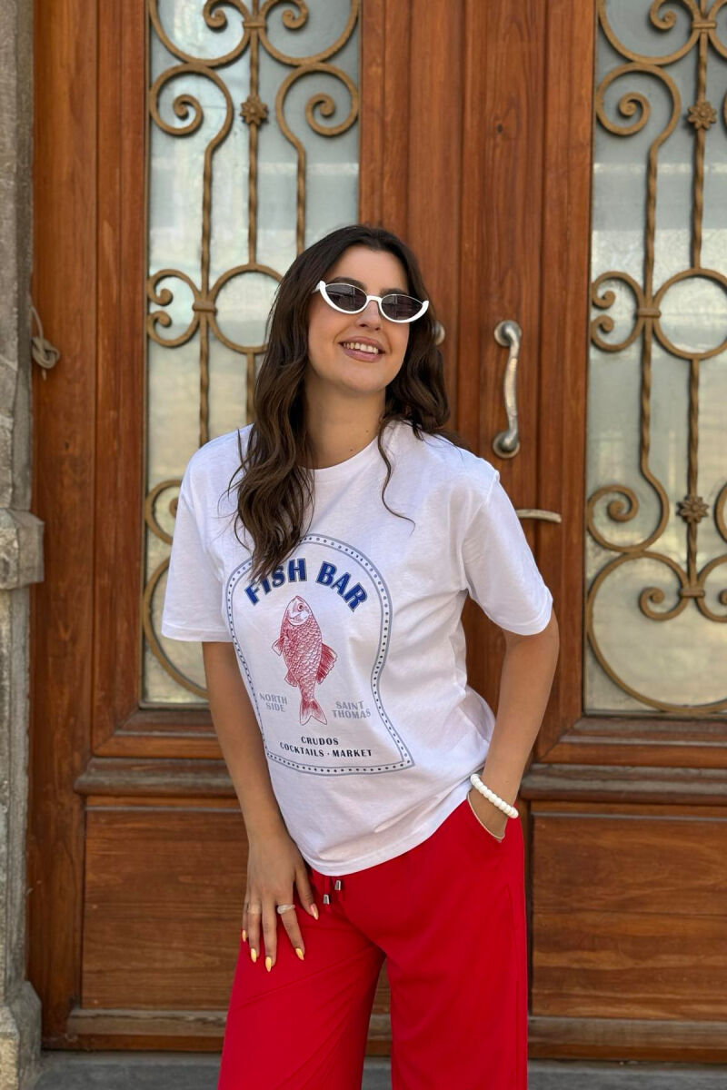 T-SHIRT ME SHKRIME DHE IMAZH PËR FEMRA NË NGJYRËN E BARDHË - 5