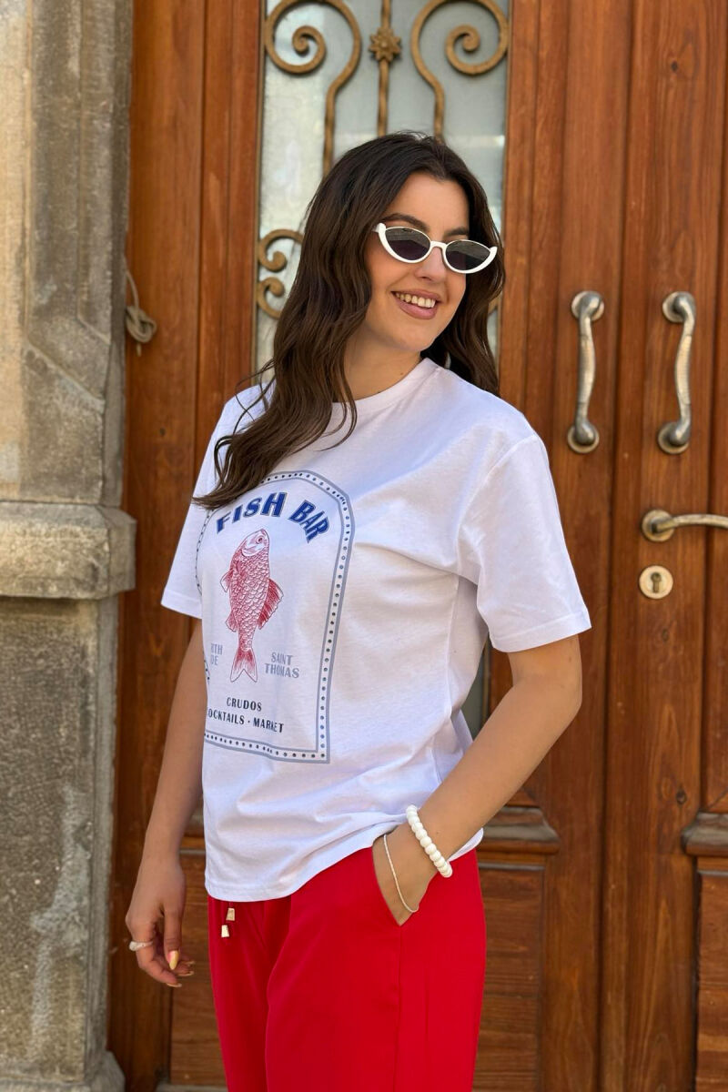 T-SHIRT ME SHKRIME DHE IMAZH PËR FEMRA NË NGJYRËN E BARDHË - 6