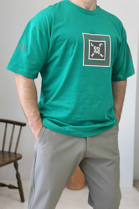 T-SHIRT I THJESHTË ME SHKRIME PËR MESHKUJ NË NGJYRËN JESHILE - 2