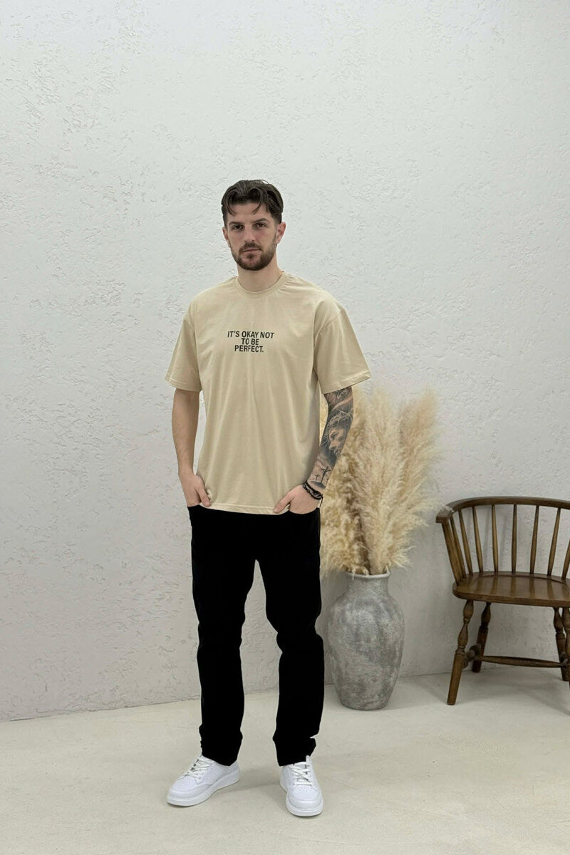 T-SHIRT ME SHKRIME PARA & PAS PER MESHKUJ NE NGJYRE BEZHE - 2