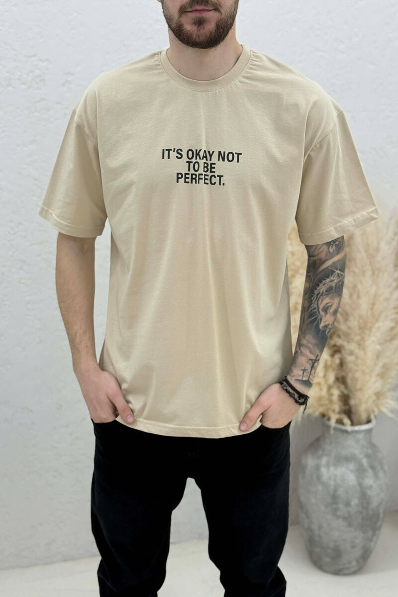 T-SHIRT ME SHKRIME PARA & PAS PER MESHKUJ NE NGJYRE BEZHE - 3