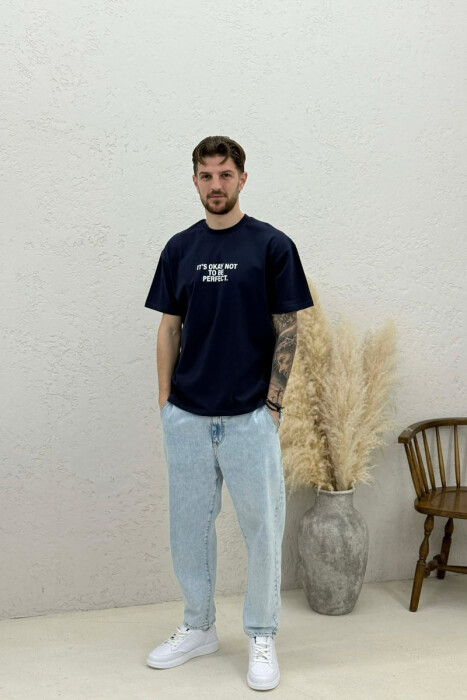 T-SHIRT ME SHKRIME PARA & PAS PER MESHKUJ NE NGJYRE BLU - 2