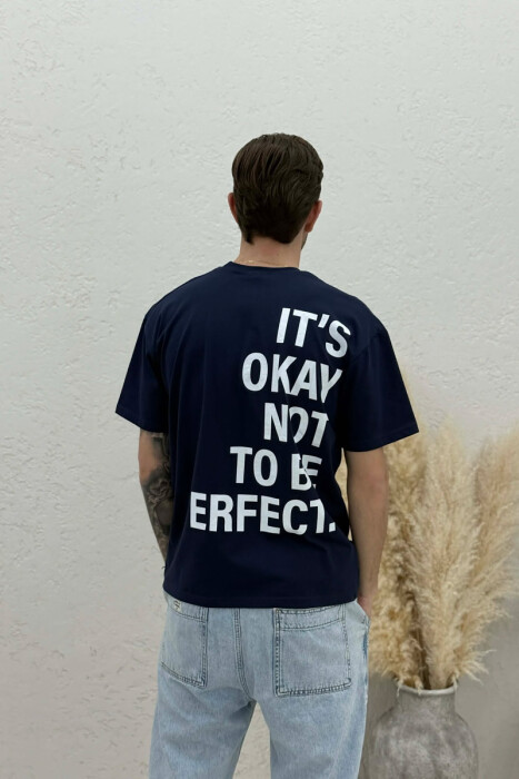 T-SHIRT ME SHKRIME PARA & PAS PER MESHKUJ NE NGJYRE BLU - 4