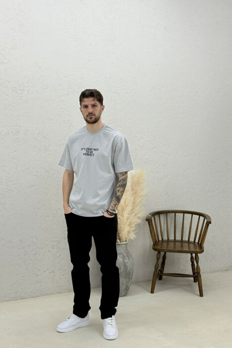 T-SHIRT ME SHKRIME PARA & PAS PER MESHKUJ NE NGJYRE GRI - 2