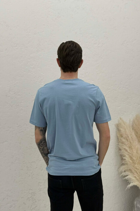 T-SHIRT ME SHKRIME TE VOGLA PER MESHKUJ NE NGJYRE BLU TE ZBARDHUR - 4