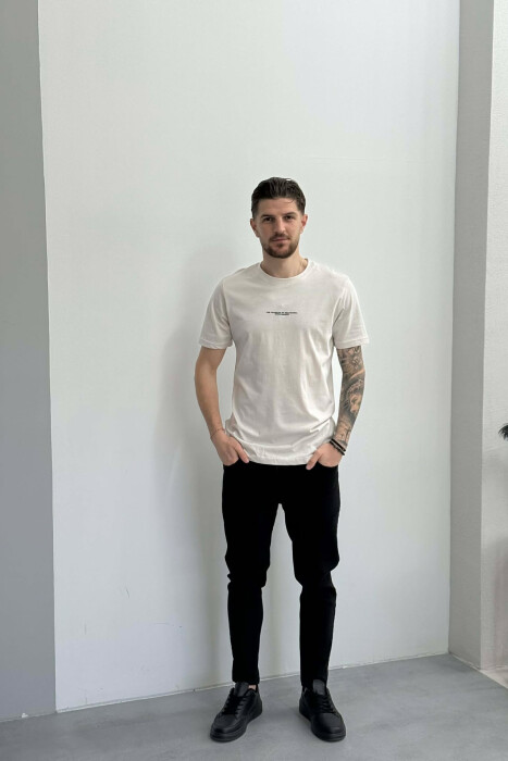 T-SHIRT ME SHKRIME TE VOGLA PER MESHKUJ NE NGJYRE KREM - 2