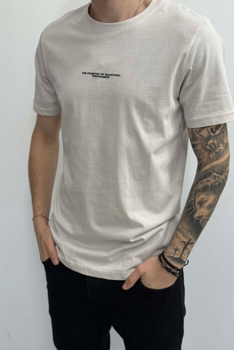 T-SHIRT ME SHKRIME TE VOGLA PER MESHKUJ NE NGJYRE KREM - 3