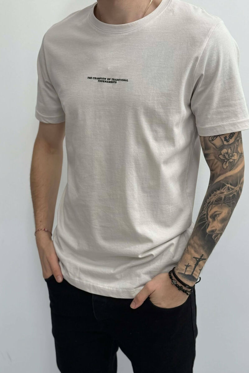 T-SHIRT ME SHKRIME TE VOGLA PER MESHKUJ NE NGJYRE KREM - 3