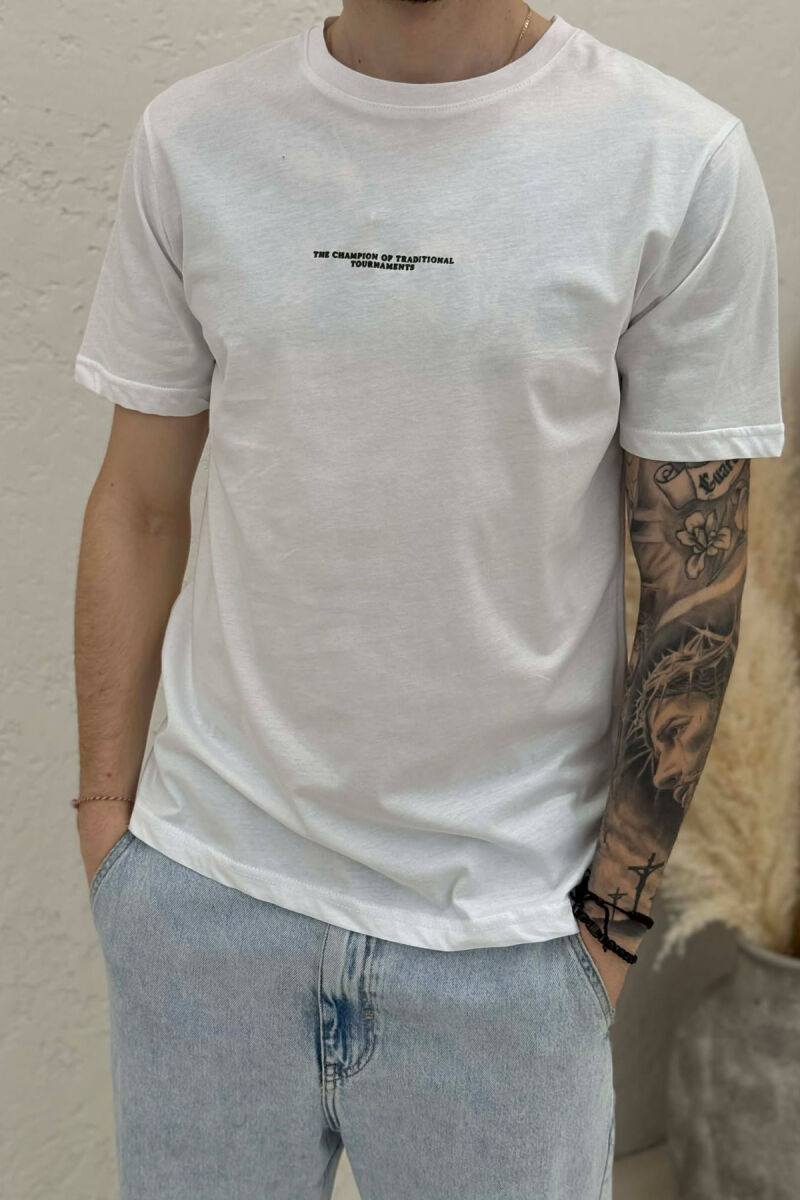 T-SHIRT ME SHKRIME TE VOGLA PER MESHKUJ NE NGJYRE TE BARDHE - 2