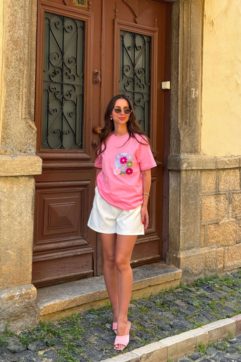 T-SHIRT ME XHEP ME QENDISJE PER FEMRA NE NGJYRE ROZE - 5