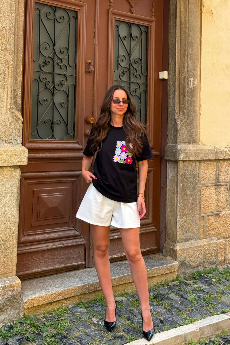 T-SHIRT ME XHEP ME QENDISJE PER FEMRA NE NGJYRE TE ZEZE - 3