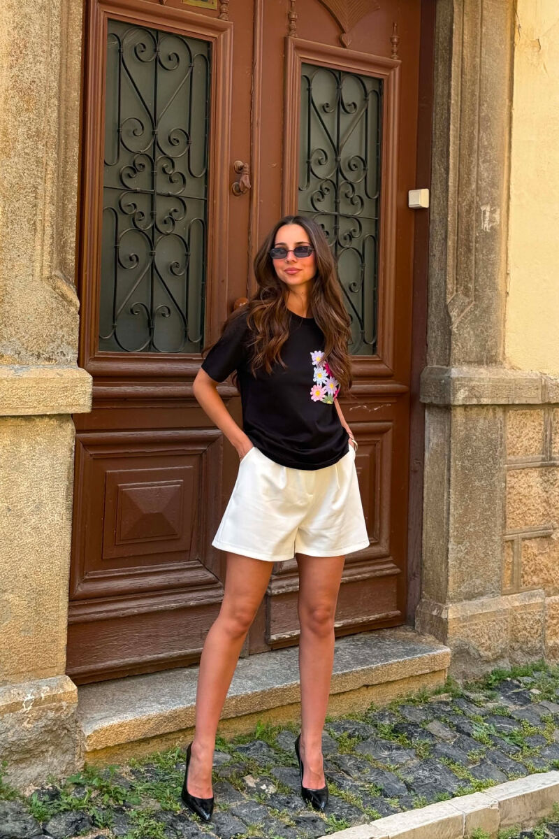 T-SHIRT ME XHEP ME QENDISJE PER FEMRA NE NGJYRE TE ZEZE - 5