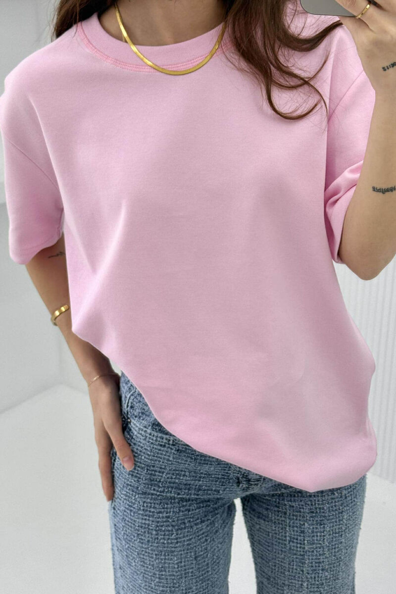 T-SHIRT NJË NGJYRËSH I THJESHTË PËR FEMRA NË NGJYRËN ROZË - 4