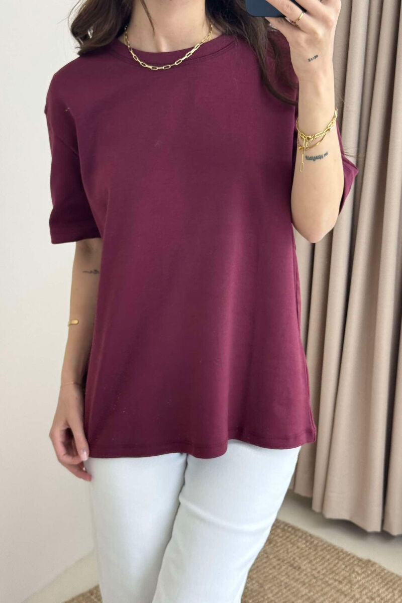 T-SHIRT NJË NGJYRËSH I THJESHTË PËR FEMRA NË NGJYRËN VISHNJË - 5