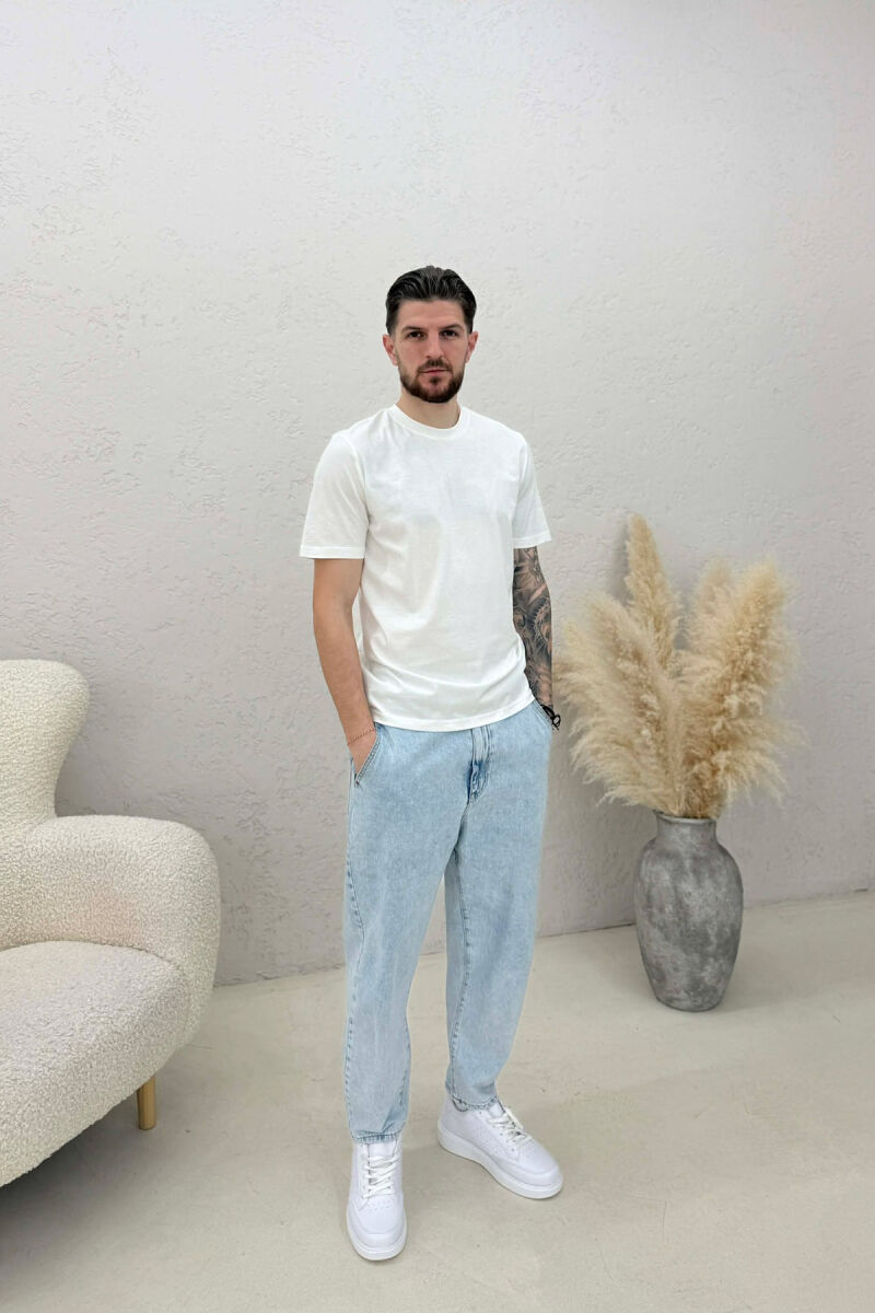 T-SHIRT NJË NGJYRËSH I THJESHTË PËR MESHKUJ NË NGJYRËN E BARDHË - 3