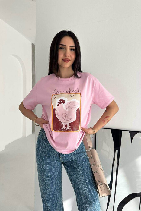 T-SHIRT NJE NGJYRESH ME IMAZH PER FEMRA NE NGJYRE ROZE - 1