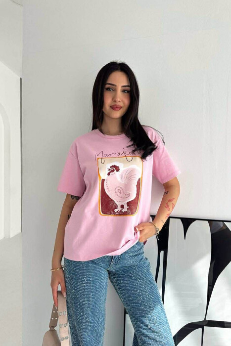 T-SHIRT NJE NGJYRESH ME IMAZH PER FEMRA NE NGJYRE ROZE - 2