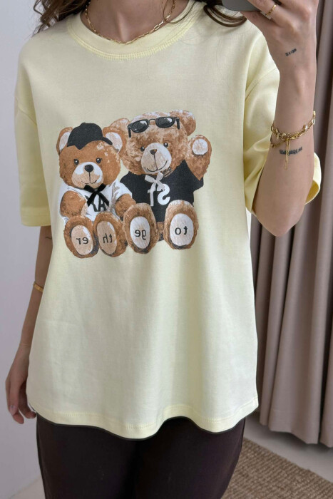 T-SHIRT NJË NGJYRËSH ME IMAZHIN E ARUSHIT PËR FEMRA NË NGJYRËN E VERDHË - 4