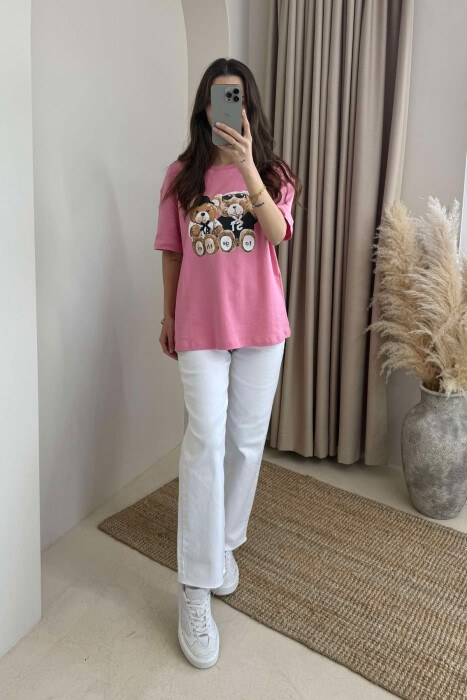 T-SHIRT NJË NGJYRËSH ME IMAZHIN E ARUSHIT PËR FEMRA NË NGJYRËN ROZË - 2