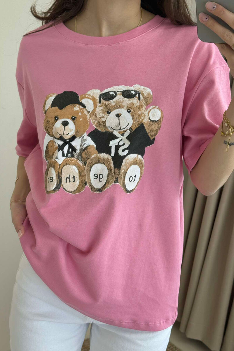 T-SHIRT NJË NGJYRËSH ME IMAZHIN E ARUSHIT PËR FEMRA NË NGJYRËN ROZË - 3