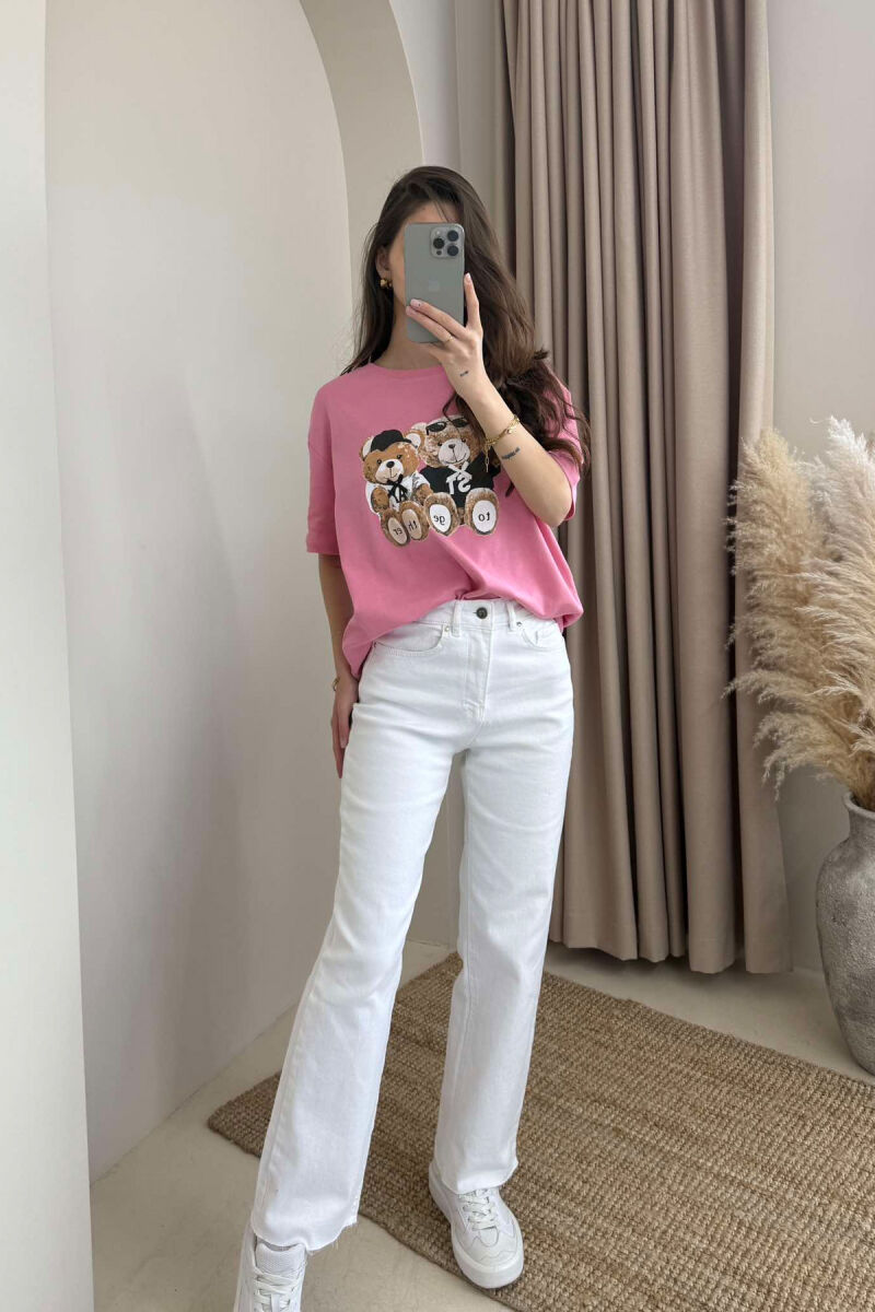 T-SHIRT NJË NGJYRËSH ME IMAZHIN E ARUSHIT PËR FEMRA NË NGJYRËN ROZË - 5