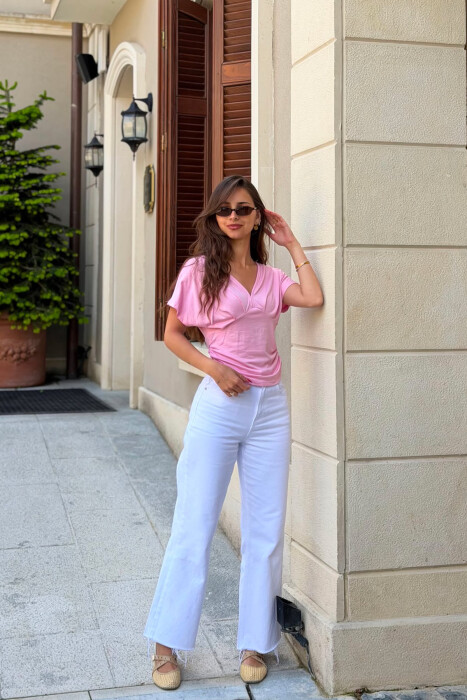 T-SHIRT NJE NGJYRESH ME JAKE V PER FEMRA NE NGJYRE ROZE - 6