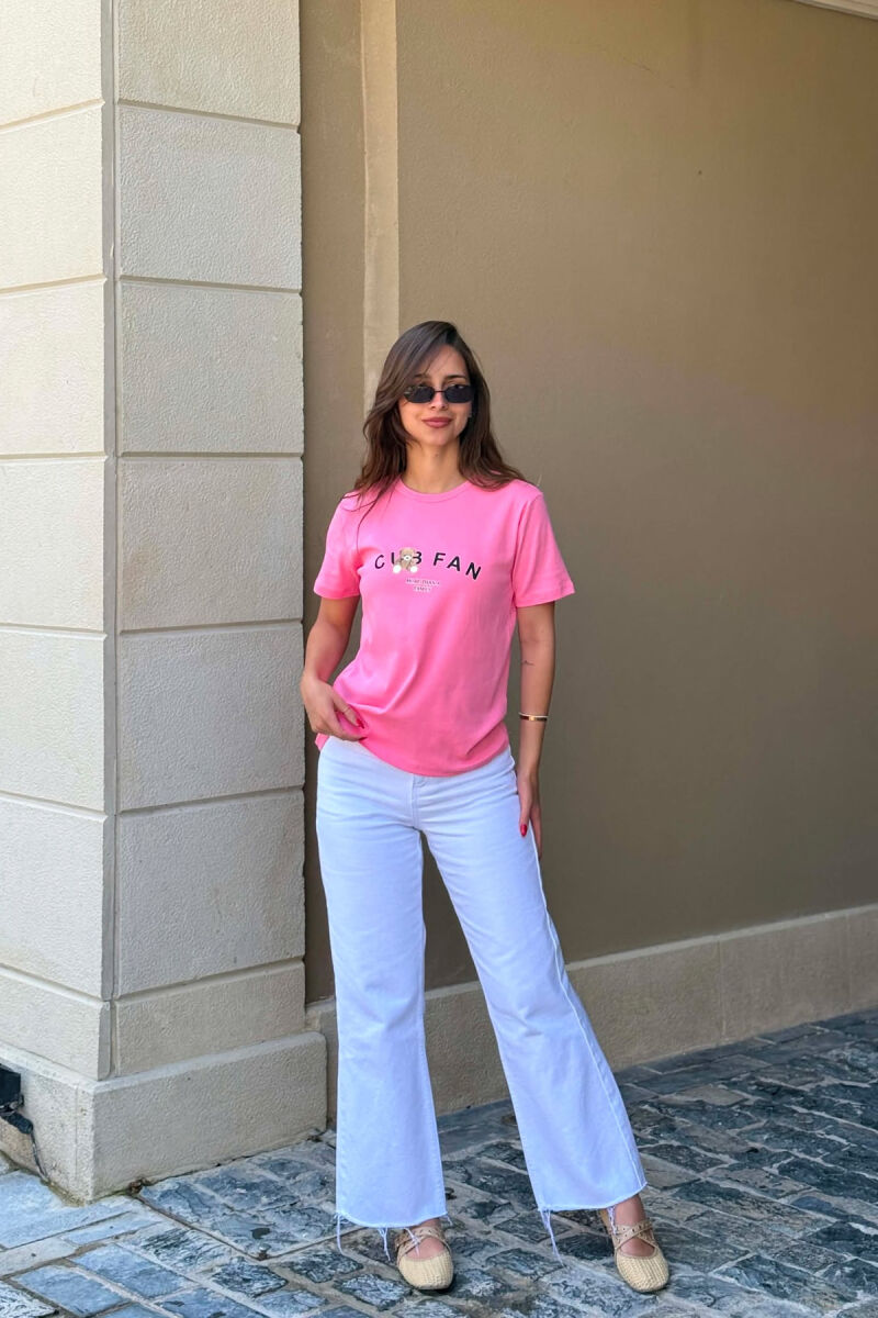 T-SHIRT NJE NGJYRESH ME LOGO DHE SHKRIME PER FEMRA NE NGJYRE ROZE - 3