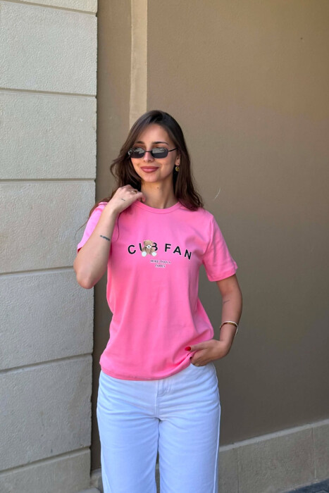 T-SHIRT NJE NGJYRESH ME LOGO DHE SHKRIME PER FEMRA NE NGJYRE ROZE - 6