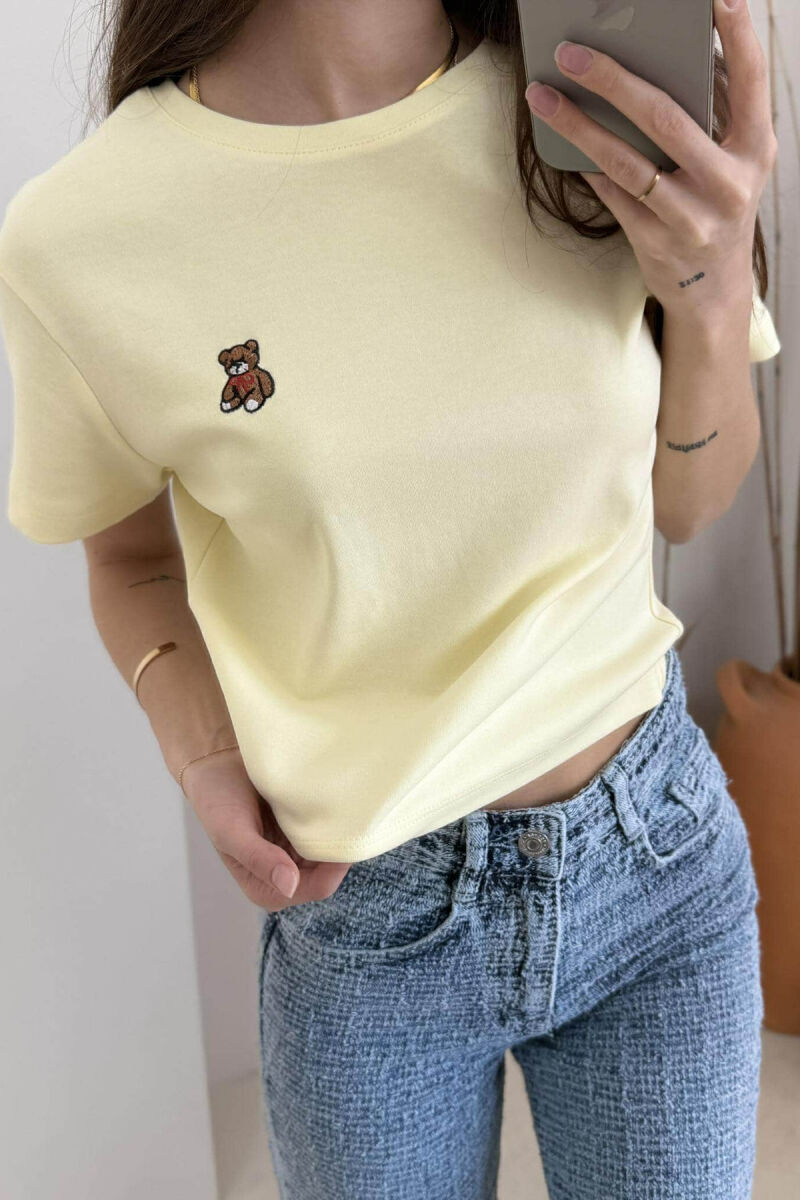 T-SHIRT NJË NGJYRËSH ME LOGON E ARUSHIT PËR FEMRA NË NGJYRËN E VERDHË - 4