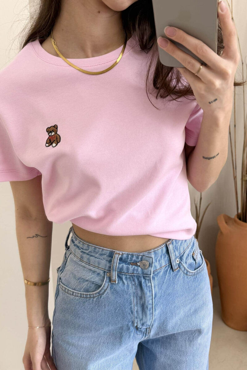 T-SHIRT NJË NGJYRËSH ME LOGON E ARUSHIT PËR FEMRA NË NGJYRËN ROZË - 2