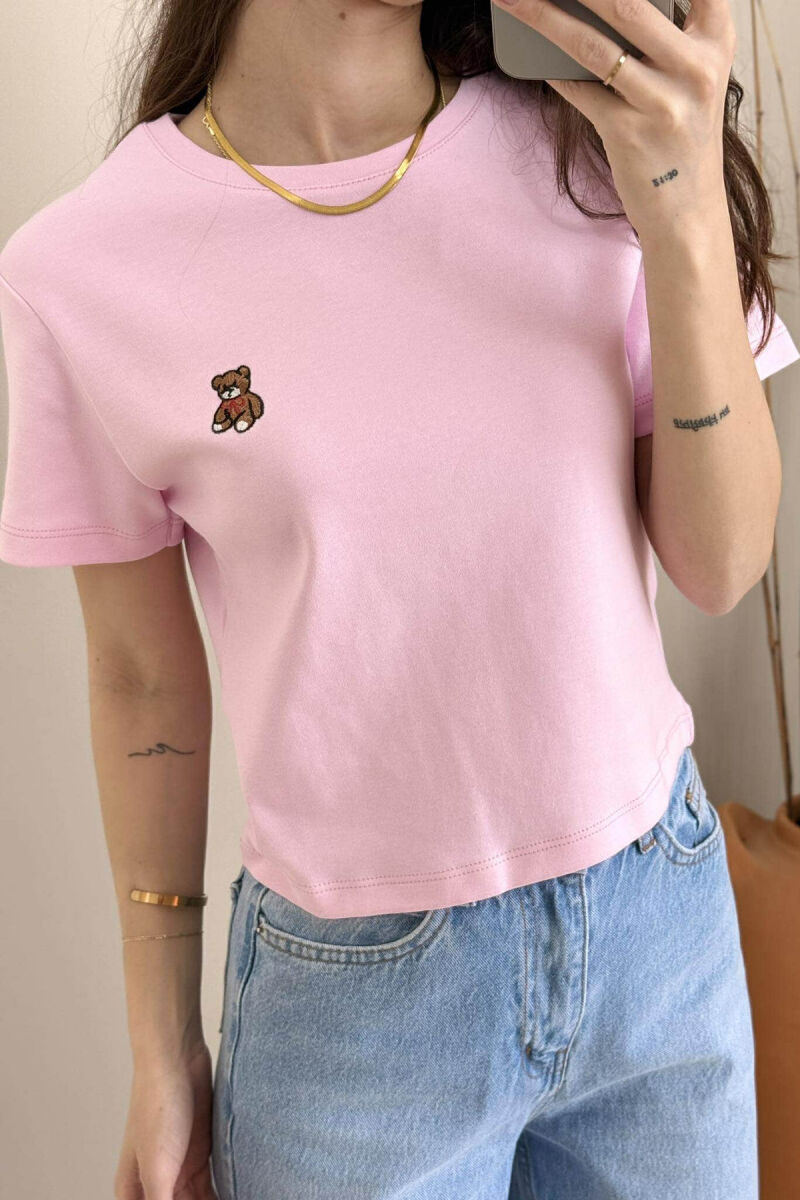 T-SHIRT NJË NGJYRËSH ME LOGON E ARUSHIT PËR FEMRA NË NGJYRËN ROZË - 4