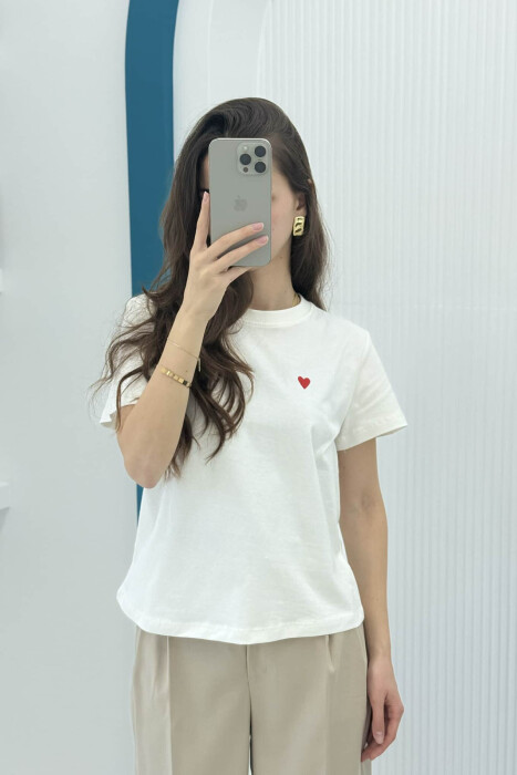 T-SHIRT NJË NGJYRËSH ME LOGON E ZEMRËS PËR FEMRA NË NGJYRËN E BARDHË - 5