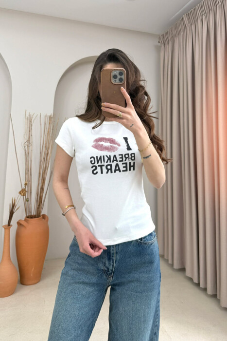 T-SHIRT NJE NJE NGJYRESH PER FEMRA NE NGJYRE TE BARDHE - 3