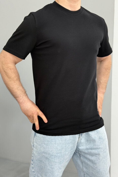 T-SHIRT NJË NGJYRËSHE PËR MESHKUJ NË NGJYRË TË ZEZË - 2