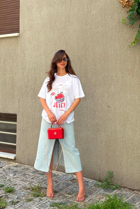 T-SHIRT NJE NGJYRESH ME IMAZH NE PJESEN PARA PER FEMRA NE NGJYRE TE BARDHE - KLAUDIO FASHION