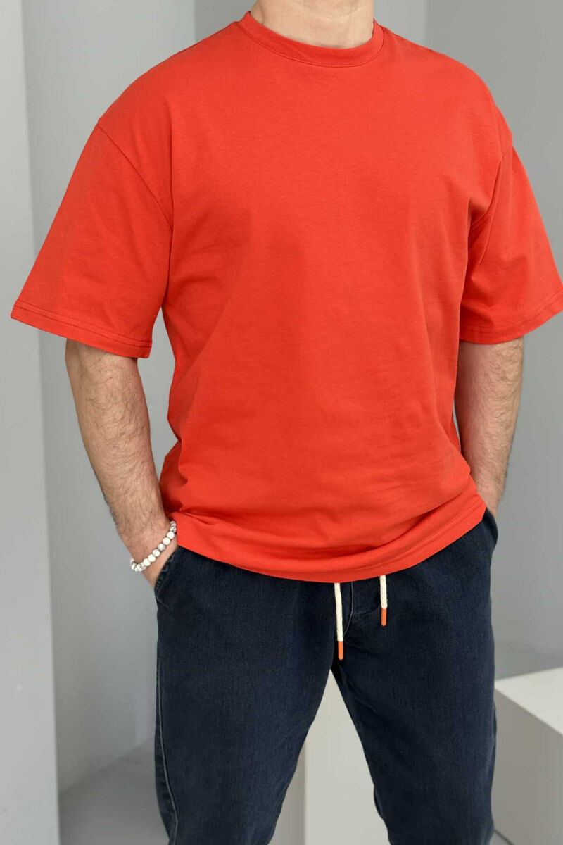 T-SHIRT PAMBUKU NJË NGJYRËSHE PËR MESHKUJ NË NGJYRË PORTOKALLI - 6