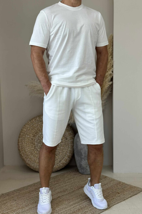 T-SHIRT+SHORTS LITTLE WRITTINGS ONE COLOR MEN SET WHITE-E BARDHE - 