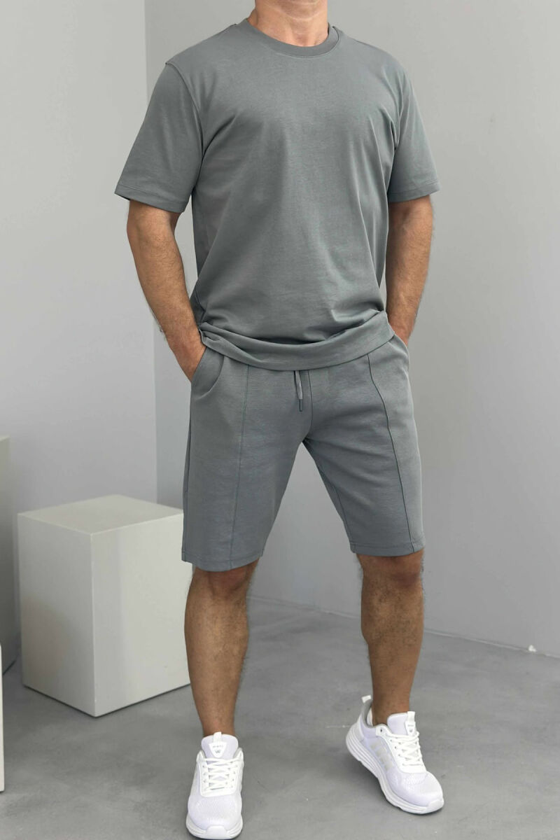 T-SHIRT+SHORTS ONE COLOR MEN SET GREY/GRI - 1