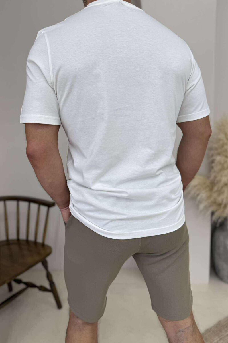T-SHIRT+SHORTS ROUND NECK SIMPLE MEN SET CREAM-OLIVE - 3