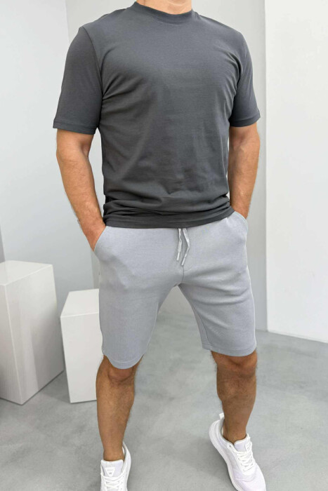 T-SHIRT+SHORTS ROUND NECK SIMPLE MEN SET GREY/GRI - 