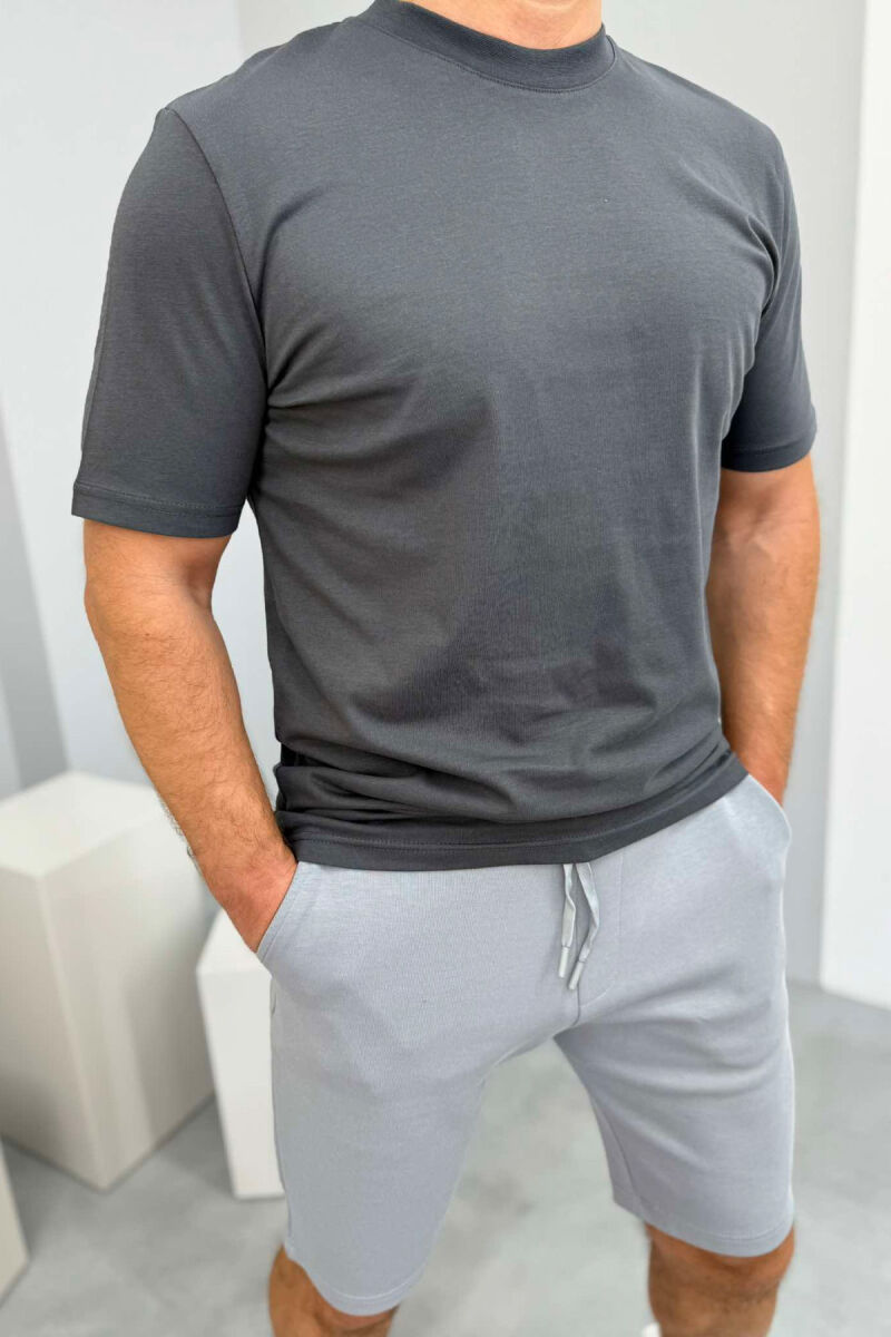 T-SHIRT+SHORTS ROUND NECK SIMPLE MEN SET GREY/GRI - 2