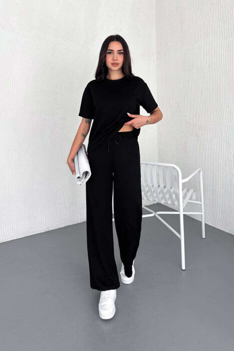T-SHIRT+WIDE LEG SWEATPANTS ONE COLOR WOMEN SET BLACK/ E ZEZE 