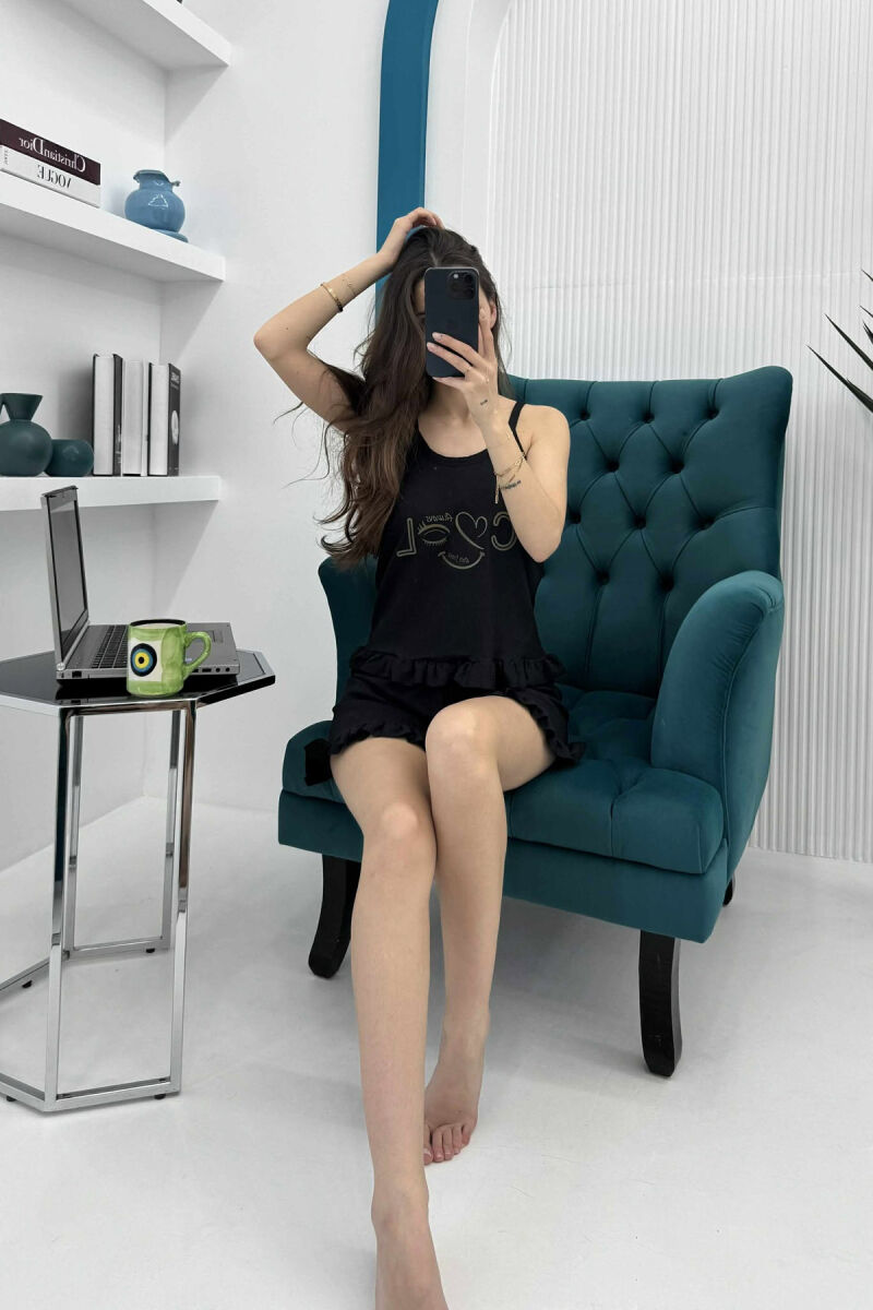 TANK TOP+SHORTS FRONT WRITTINGS WOMEN PYJAMAS BLACK/ E ZEZE - 2