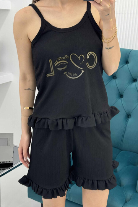 TANK TOP+SHORTS FRONT WRITTINGS WOMEN PYJAMAS BLACK/ E ZEZE - 3