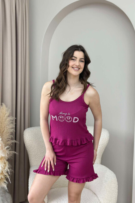 TANK TOP+SHORTS FRONT WRITTINGS WOMEN PYJAMAS PURPLE/LEJLA - 1