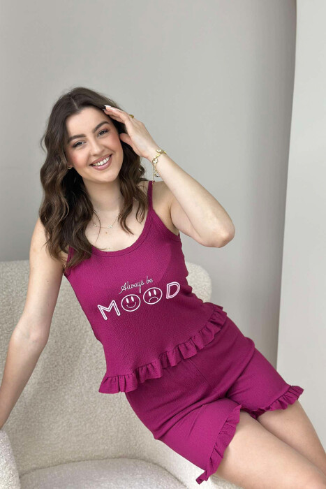 TANK TOP+SHORTS FRONT WRITTINGS WOMEN PYJAMAS PURPLE/LEJLA - 2