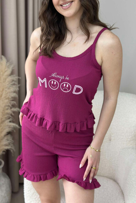 TANK TOP+SHORTS FRONT WRITTINGS WOMEN PYJAMAS PURPLE/LEJLA - 3